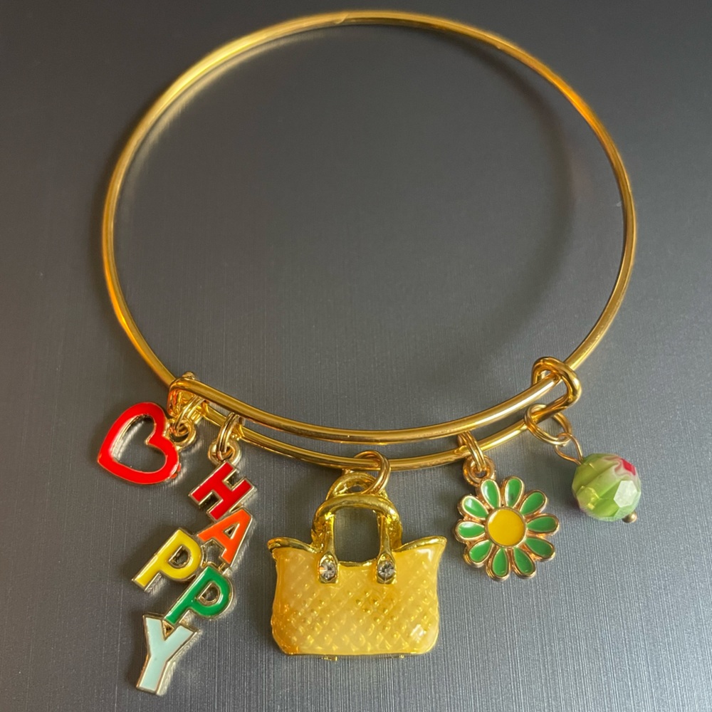 “Don’t Worry be Happy” 😃 Bangle in Gold-tone